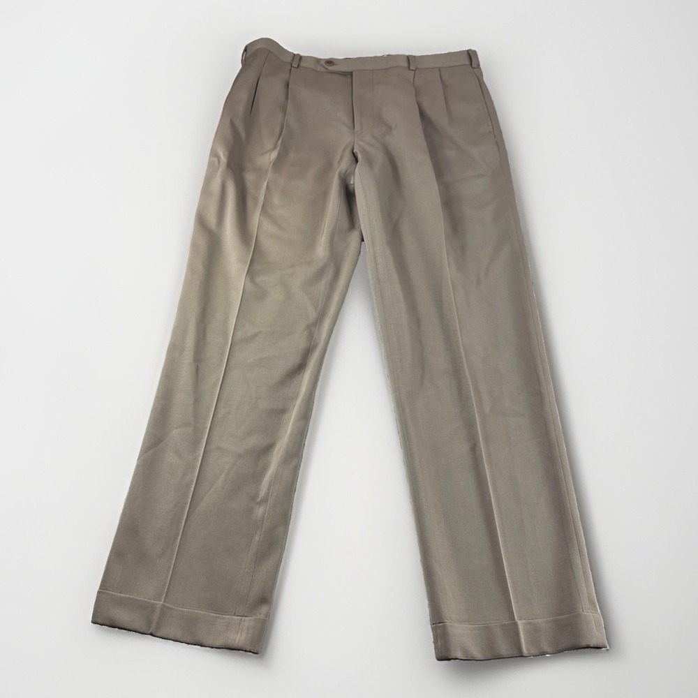 Brooks Brothers Madison Wool Pleated Dress Pants Men 37x32 Brown Trousers READ